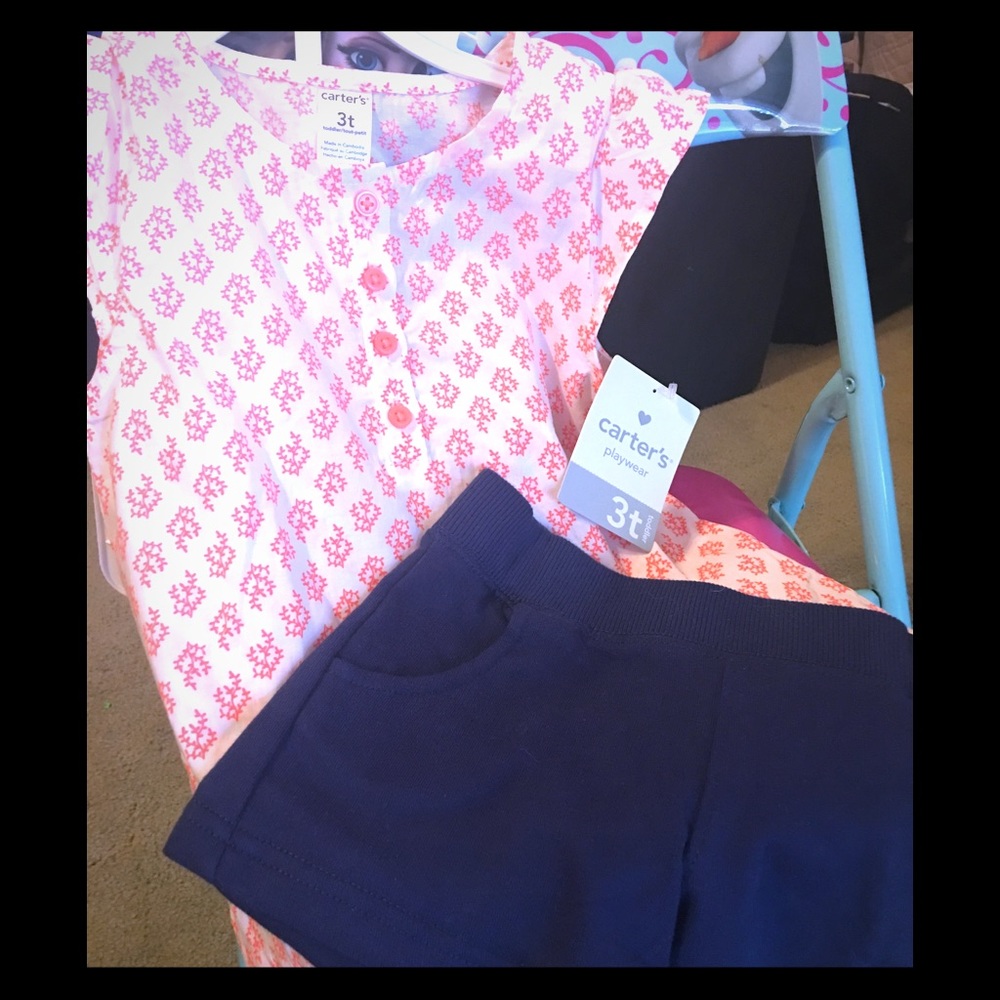Peach and navy short set, never worn